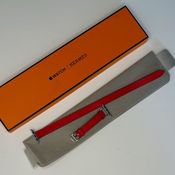 Hermès 41mm Rouge de Cœur Attelage Double Tour Apple Wach Band - NEVER WORN - Picture 1 of 4